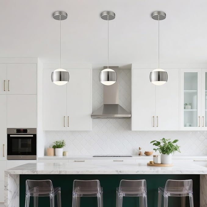 Modern Chrome LED Dimmable Pendant Light fixtures, 6″ Island Pendant Lighting - Image 7