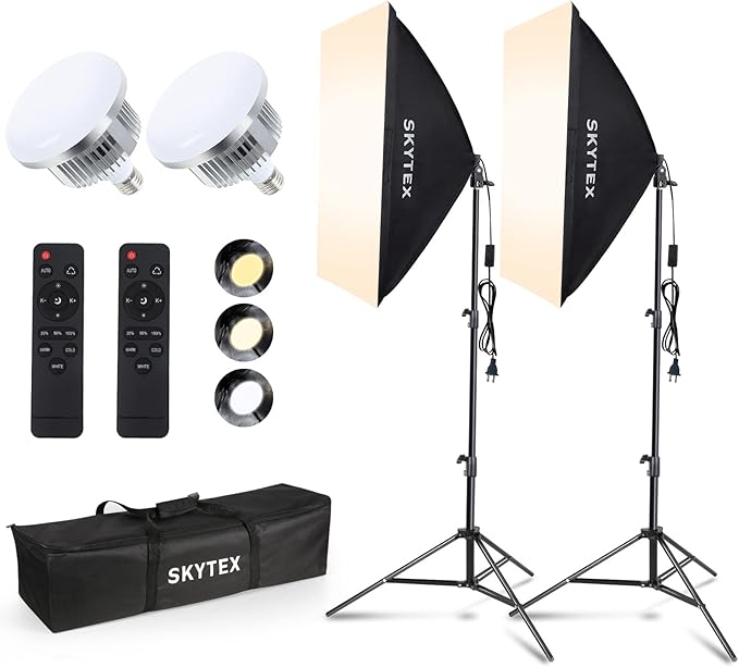 Skytex Softbox Lighting Kit, 20x28in Soft Box | 85W 2700-6400K E27 LED Bulb by skytex