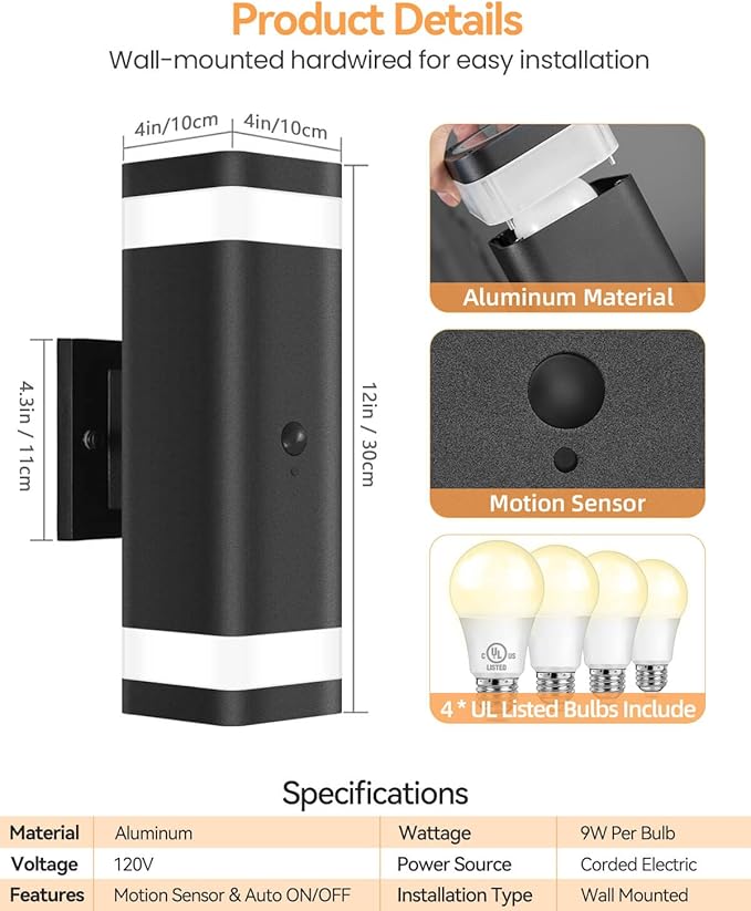 RAYVO Motion Sensor Outdoor Lights 2 Pack, Modern Dusk to Dawn Exterior - Image 6
