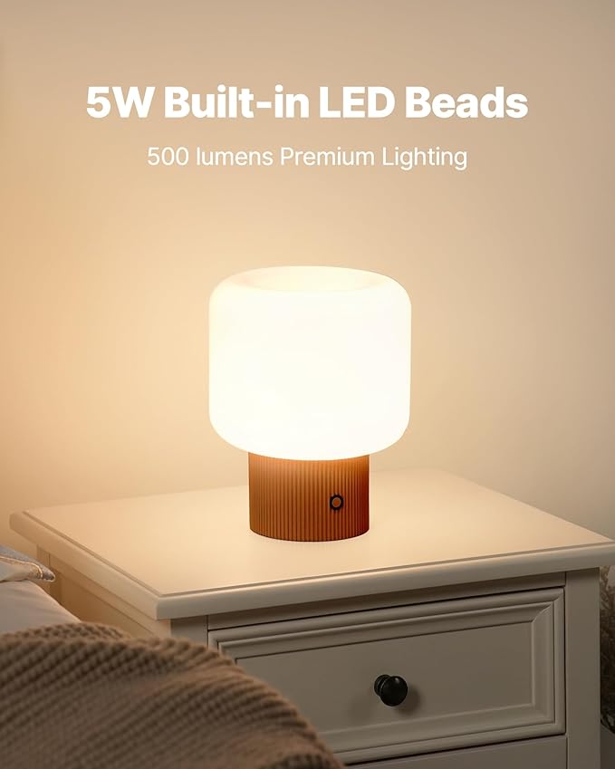 Halo Mushroom Lamp, 5W Cute Cordless Rechargeable Table Lamp - Image 2