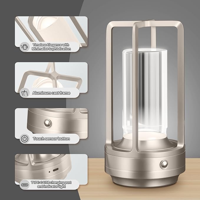 Rechargeable Table Lamp Cordless, 3 Color | Crystal | Stepless Dimming - Image 2