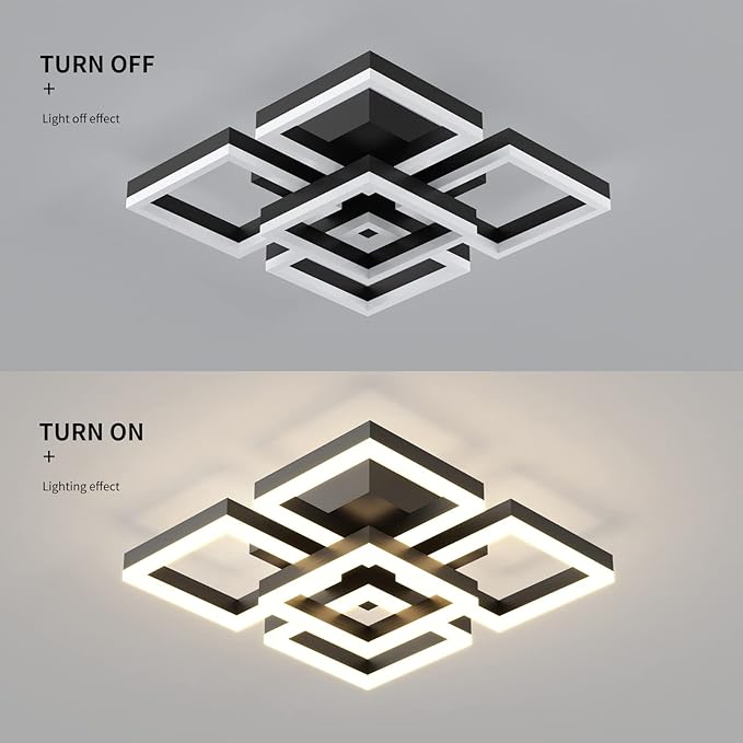 GEADI Modern LED Ceiling Light, 64W Dimmable Black Flush Mount Light 5-Square - Image 7