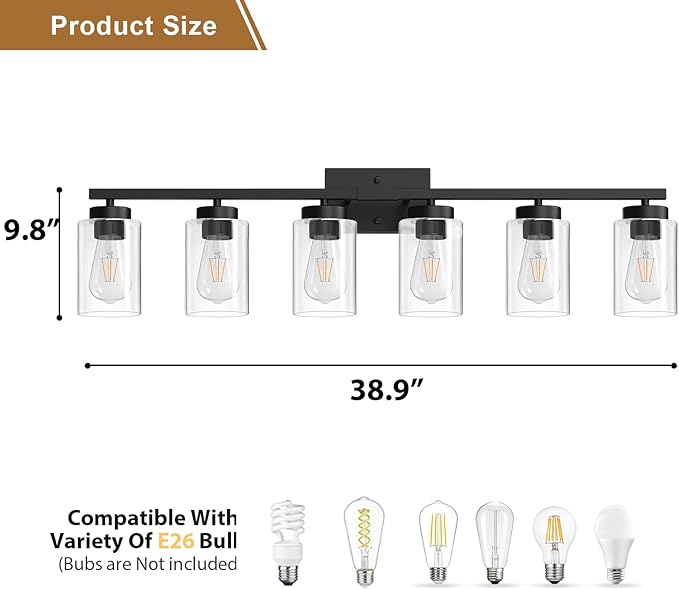 IZORRO Black Bathroom Vanity Light, 6-Light Vanity Lighting fixtures Over Mirror - Image 5