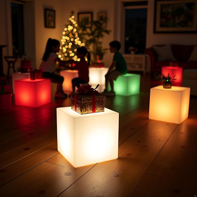 14 inch Versatile LED Cube Light Chair, Rechargeable Light Cubes Table w/Remote - Image 3