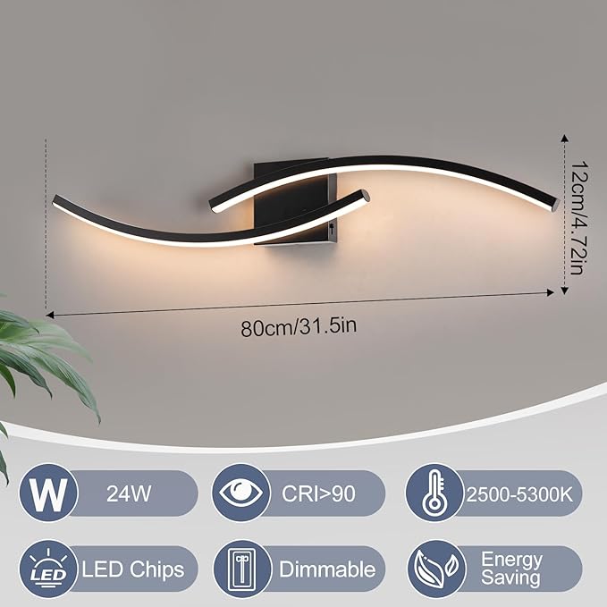 31.5 inch Modern Bathroom Vanity Light Black Lights Fixtures Dimmable 5CCT Led - Image 5