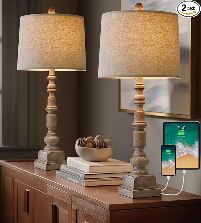 Oneach 27.75" Vintage Farmhouse USB Table Lamps Set of 2 by Oneach