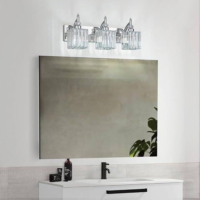 Modern Bathroom Vanity Light 3-Light Chrome Crystal Light Fixtures Over Mirror - Image 7