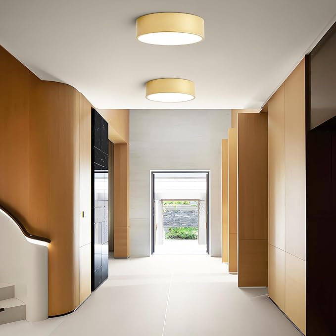 Dimmable Modern Flush Mount Ceiling Light Fixture, Painted Gold Round LED - Image 8