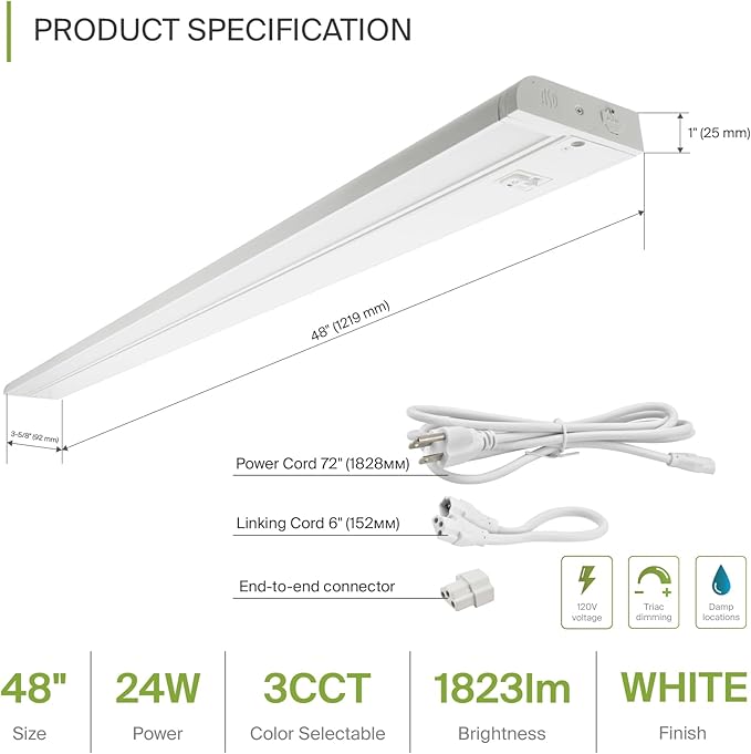 ASD Swivel LED Under Cabinet Lighting, 48 Inch 24W, Hardwired or Plug-in - Image 2