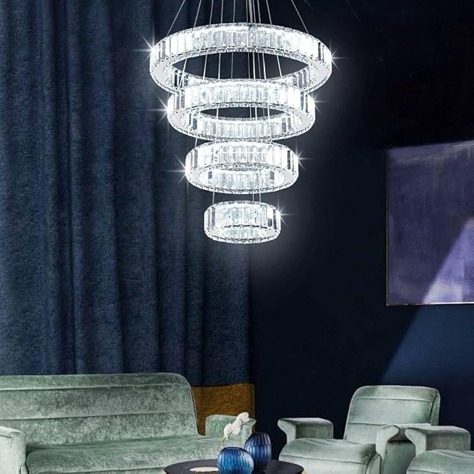 CLAIRDAI Crystal Chandeliers 4 Rings Chandelier LED Pendant Light Chandelier - Image 7