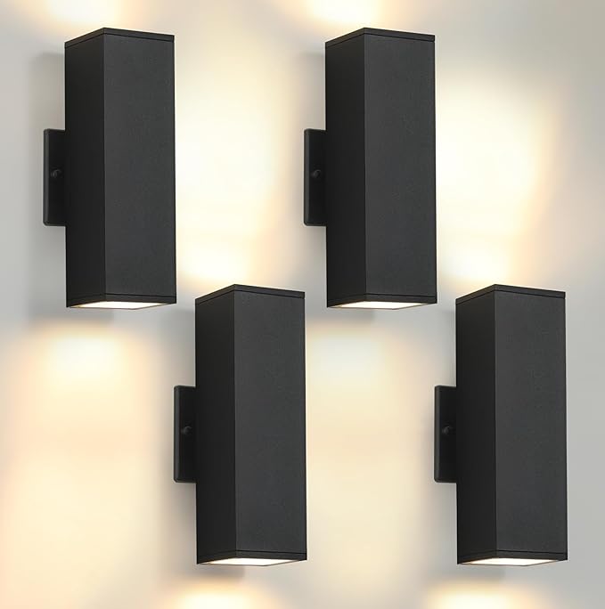 tewei 4 Pack LED Square Up and Down Lights Outdoor Wall Lights, Matte Black by TeweiBrand