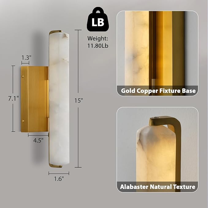 Alabaster Wall Sconces Set of Two, 15in Brass Alabaster Sconce, Modern Spanish - Image 2