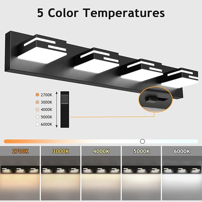 LED Modern Bathroom Vanity Light Fixtures 4-Light 5CCT Dimmable Matte Black - Image 5