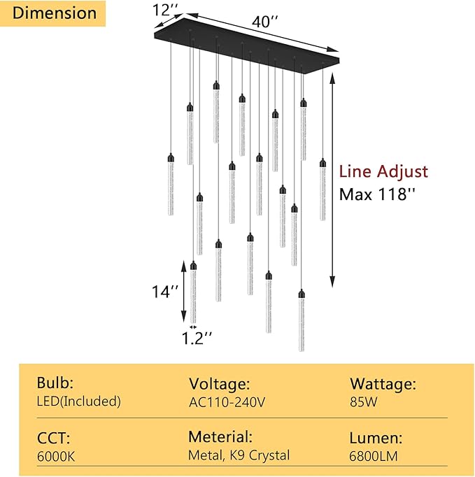 Rectangular Chandeliers 17-Lights Long Light - Image 2