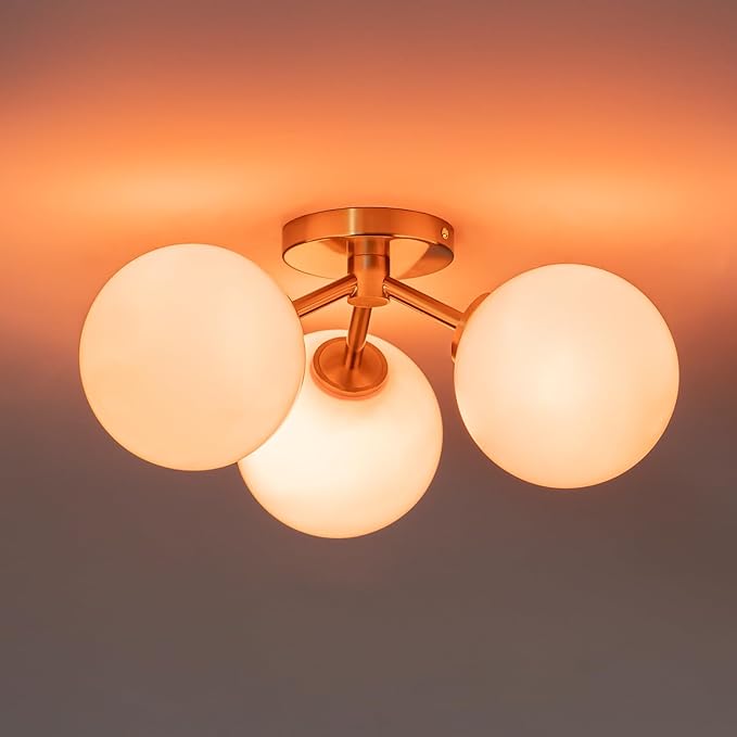 Pink Semi Flush Mount Ceiling Light Fixture, 3 Light Opal Glass Globe Mid - Image 8