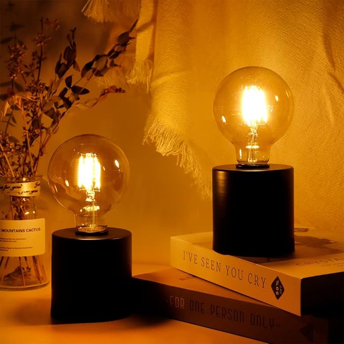 JHY DESIGN Set of 2 Black Table Lamp Battery Powered 7" Tall Cordless Lamp Light - Image 6