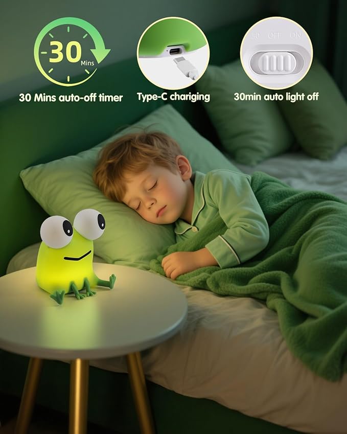 YISUN Frog Night Light for Kids, Soft Silicone Nursery Night Lamp Rechargeable - Image 2