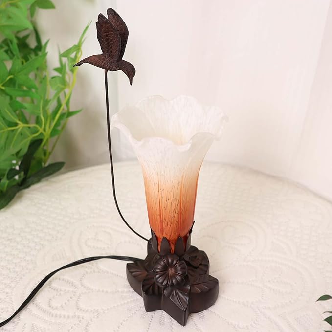 Bieye LL01 Hummingbird Flying Over Lily Flower Blown Glass Table Lamp - Image 4