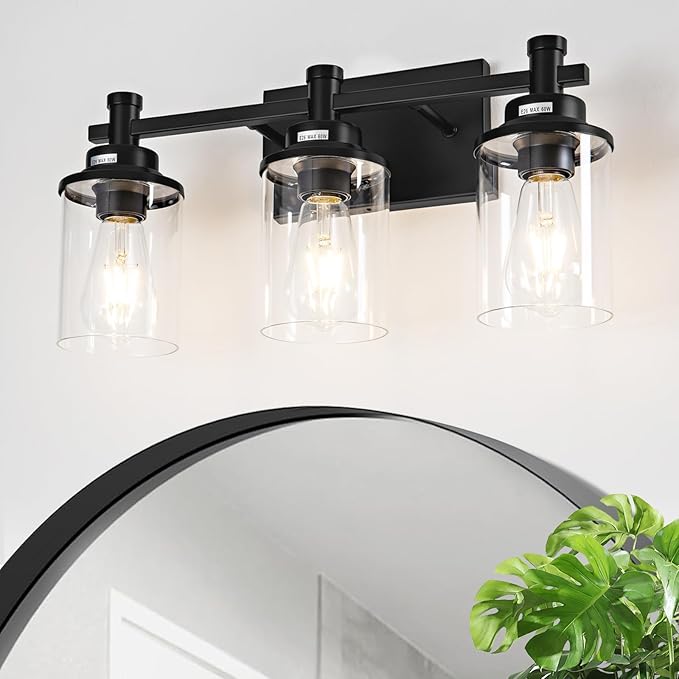 3 Light Bathroom Light Fixtures, Modern Black Vanity Lights Over Mirror by AIXIALIN