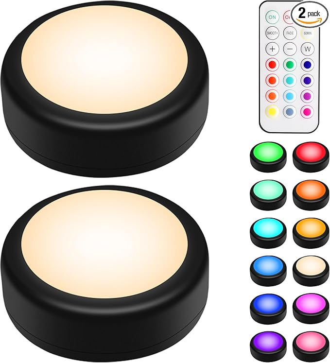 BLS LED Puck Lights with Remote, RGB 13 Color Changing Under Cabinet Lighting by BLS