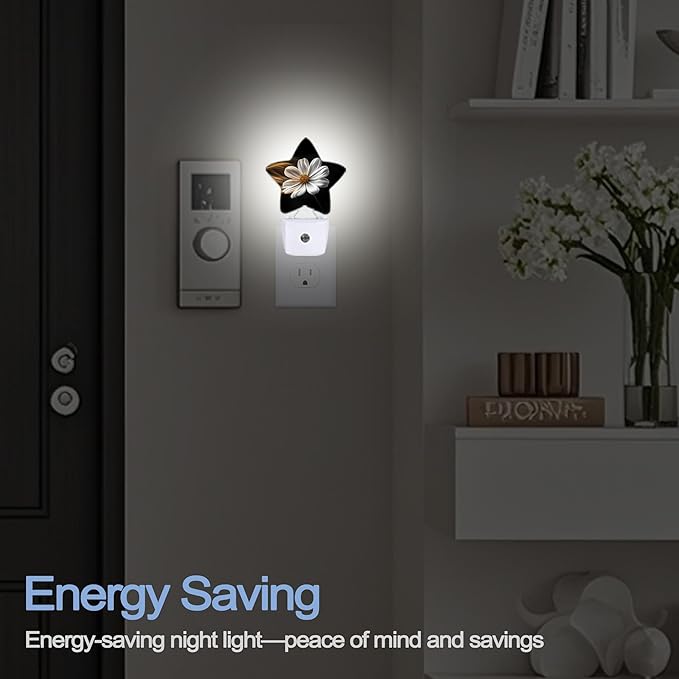 White Daisy Flower Dusk to Dawn Star Night Light, Abstract Floral Smart Sensor - Image 5