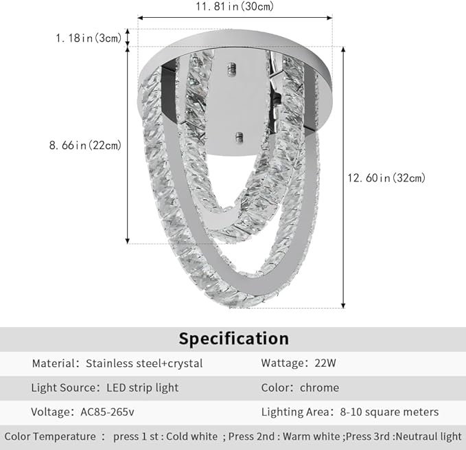 Modern Crystal Ceiling Light Chandelier, Flush Mount Lighting Fixture Pendant - Image 2