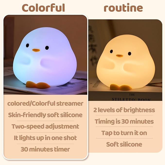 Duck Night Light, Color Changing Mode & 50-Hour Battery, Squishy Silicone Lamp - Image 2