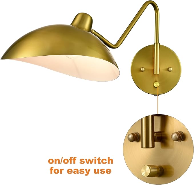 Plug-in Wall Sconce Gold Swing Arm Wall Sconce Brass Wall Lamp - Image 6