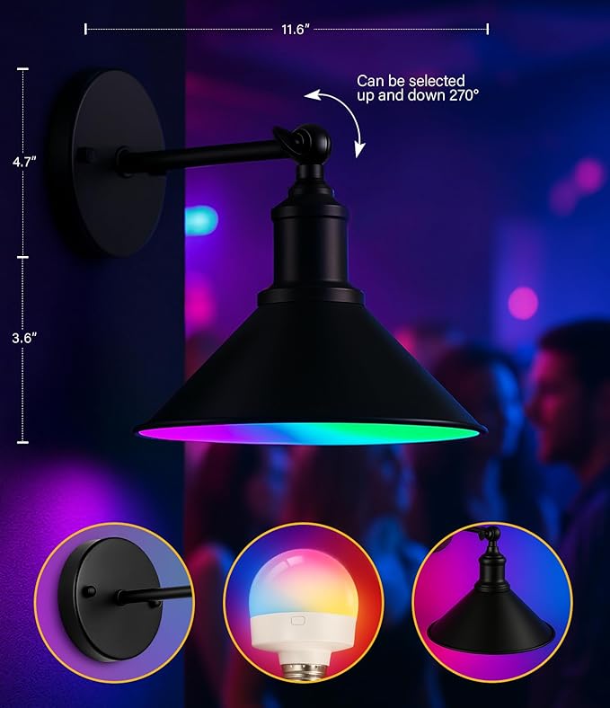 Rechargeable Battery Operated Wall Sconces Set of 2, RGB 15 Color Dimmable - Image 3