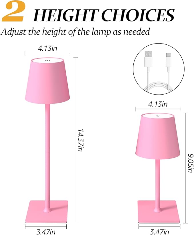 2 Pack Cordless Table Lamps, 3 Colors Stepless Dimming, 5000mAh Rechargeable - Image 4