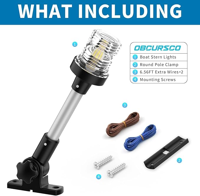 Obcursco Boat Stern Lights, 2NM 360° LED Anchor Light, IP67 Waterproof Bimini - Image 5