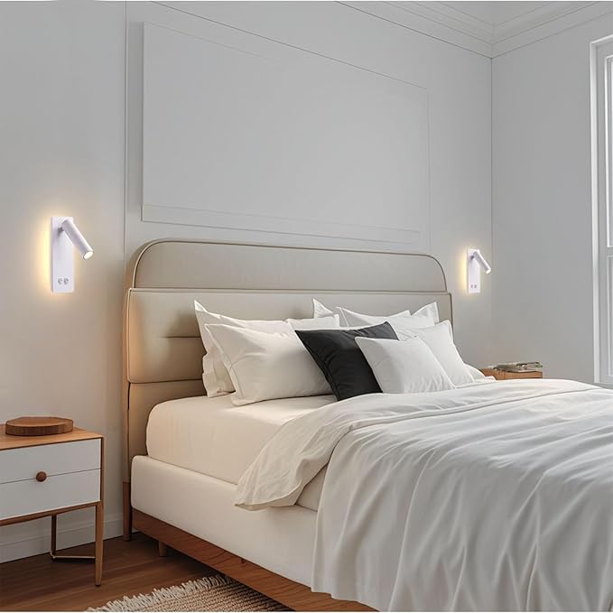 LED Reading Lights Wall Mounted, Plug in Wall Sconces Set of 2, Dimmable Bed - Image 6