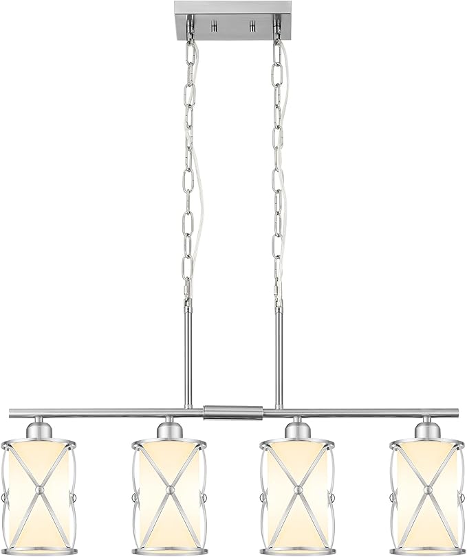 4-Light Kitchen Island Lighting, Linear Brushed Nickel Dining Room Light - Image 7