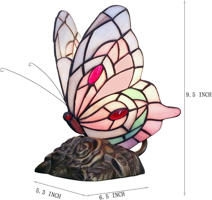 Small Tiffany Table lamp Stained Glass Butterfly Desk Lamp 7X5X9.8 Inch Accent - Image 8