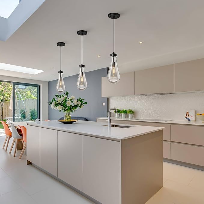 Raindrop Pendant Lights Kitchen Island Set of 3 Teardrop Black Hanging Light - Image 6