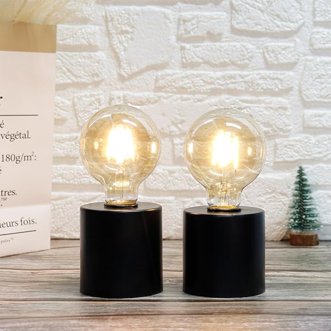 JHY DESIGN Set of 2 Black Table Lamp Battery Powered 7" Tall Cordless Lamp Light - Image 5