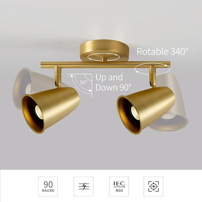 Aisilan LED 2-Light Track Lighting Fixtures Ceiling, Brushed Gold GU10 Track - Image 2