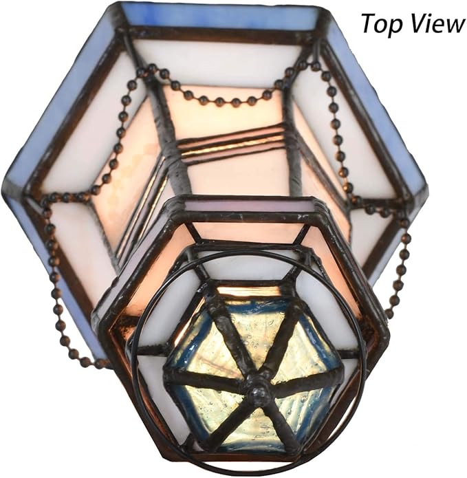 Bieye L10776 Lighthouse Tiffany Style Stained Glass Accent Table Lamp Night - Image 4