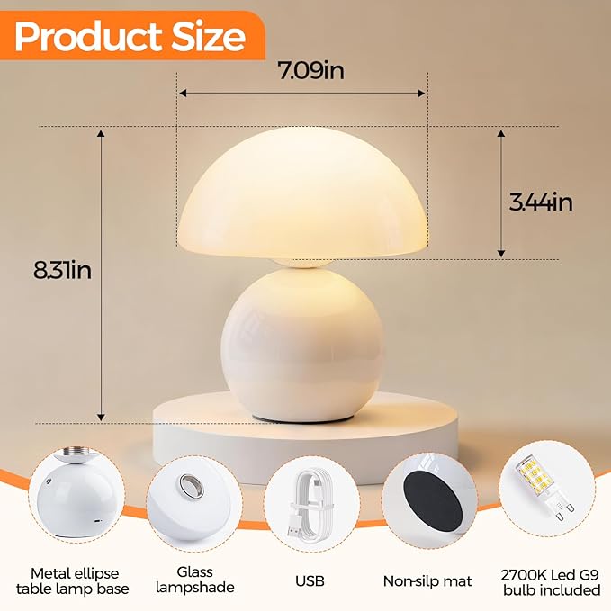 NIORSUN Wireless Mushroom Lamp Set of 2, Table Lamp - Image 4