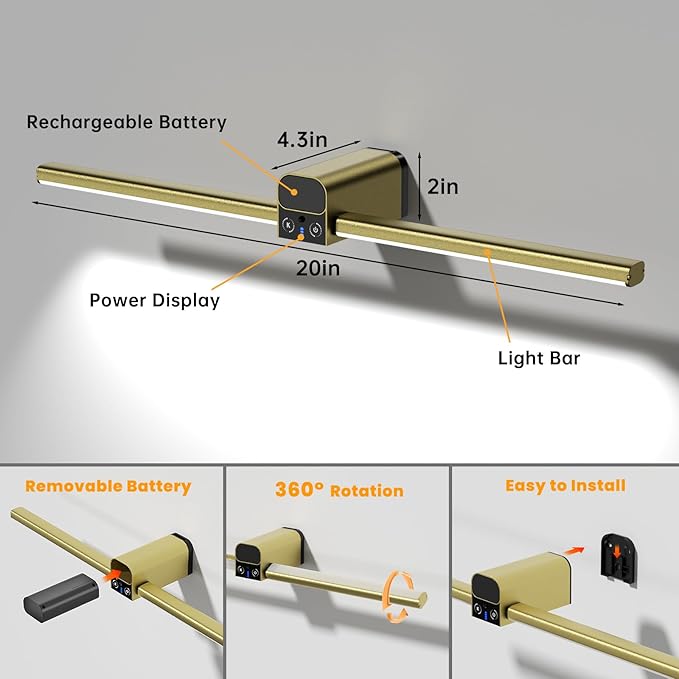 Lightbiz Picture Light for Wall 20inch, 10000mAh Rechargeable Battery Operated - Image 4
