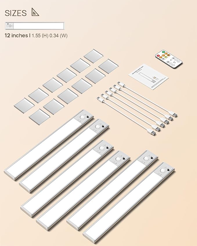 Under Cabinet Lighting with Remote Control, 2500mAh USB Rechargeable Motion - Image 8