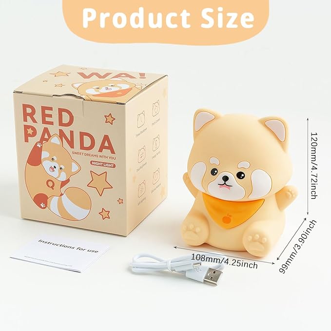 Red Panda Night Light, 50-Hour Battery & Pat Control, Squishy Silicone Lamp - Image 9