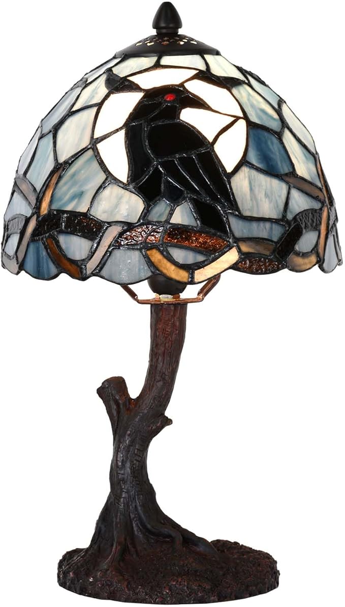Bieye L12010 Raven Sitting on Bare Tree Branch in Full Moon Night Tiffany Style by Bieye