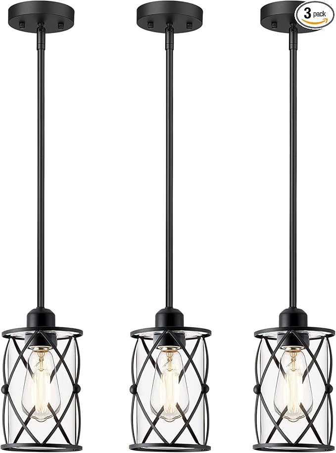 Glass Pendant Lights Kitchen Island 3 Pack, Modern Mini Hanging Light by Osimir