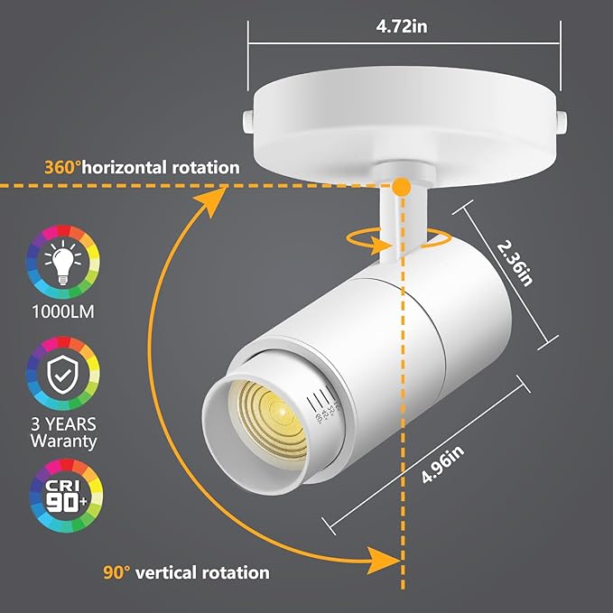 VANoopee 3-Color Zoomable Ceiling Spot Lights Indoor Flush Mount Adjustable LED - Image 5