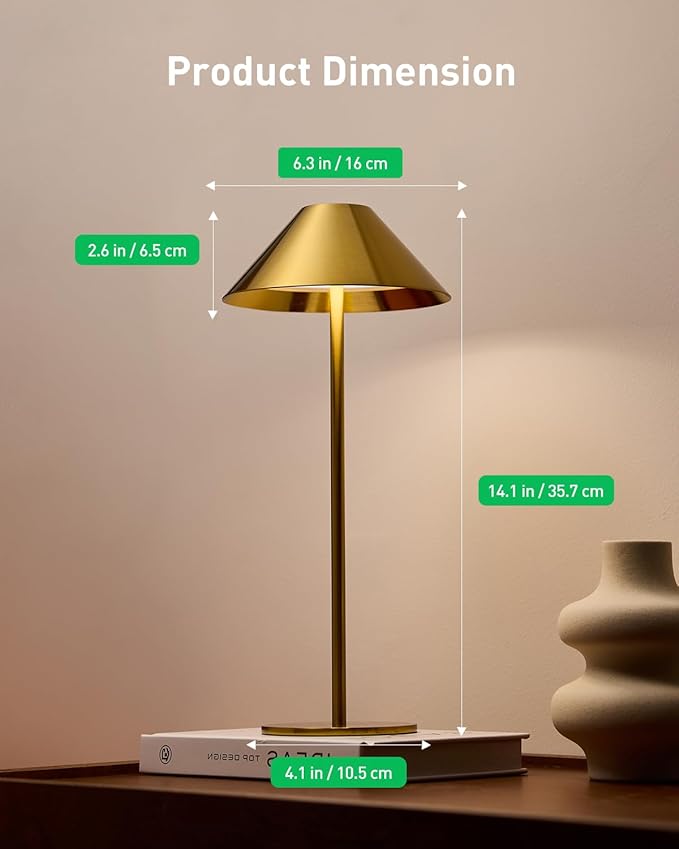 Bojim Gold Cordless Lamp Set of 2, Rechargeable Touch Table Lamps - Image 4
