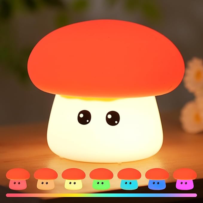 Cute Mushroom Night Light for Kids Rechargeable, Battery Operated Nightlight 3 by LUTW