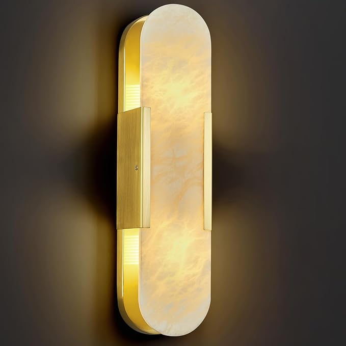 Brass Alabaster Wall Sconce, Modern Natural Marble Wall Sconces by Unknown