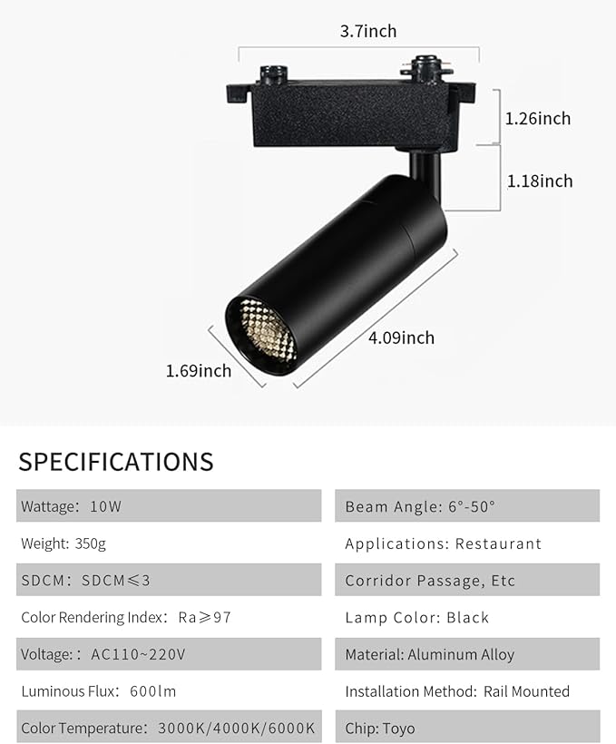 Light Fixtures, Modern LED Ceiling Spotlight, 10W Zoom Track Spotlight - Image 3