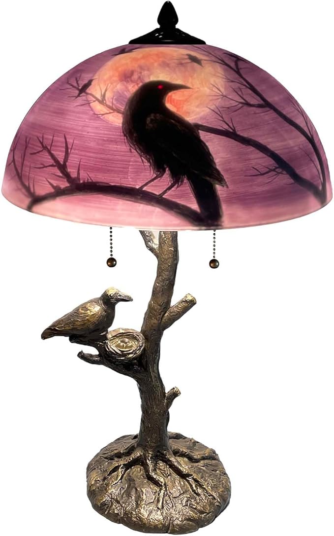 Bieye L13002 Ravens Sitting on Bare Tree Branch Against Full Moon Hand-Painted by Bieye